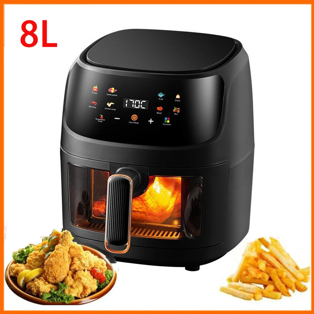 1400W 8L Air Fryer Without Oil Household Programmable Smart LED Touch AirFryer Thermal Cycle Oven Cooker French Fries Chicken