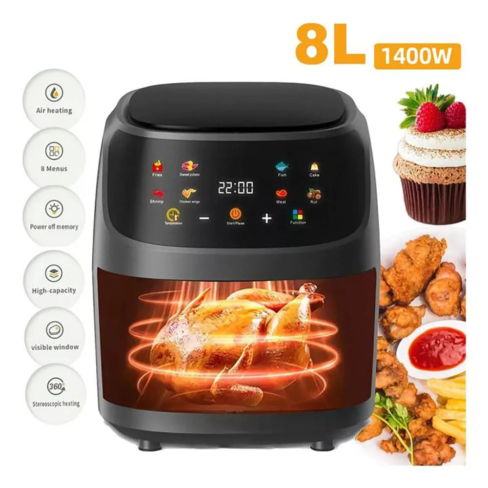 1400W 8L Air Fryer Without Oil Household Programmable Smart LED Touch AirFryer Thermal Cycle Oven Cooker French Fries Chicken
