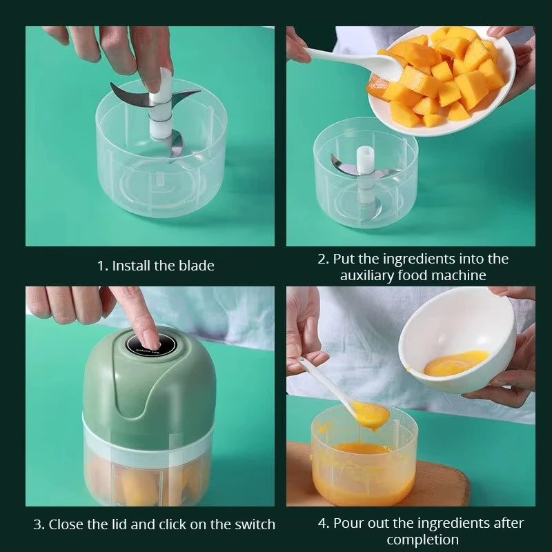 1 electric garlic puree machine, 250ml garlic grinder, onion chopper, meat grinder, kitchen food and vegetable mixer