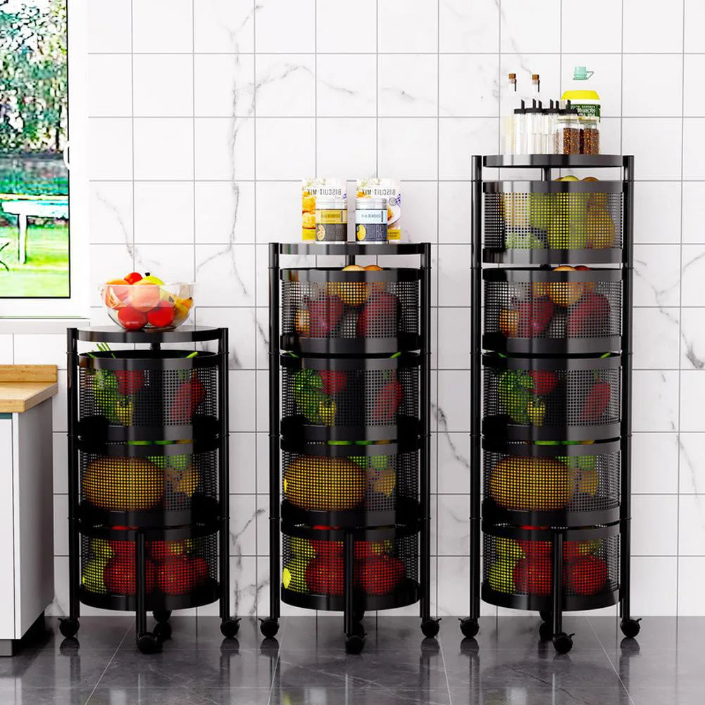 3/4/5-Tier Rotating Storage Shelves Rack Fruit and Vegetable Storage Baskets Removable Basket Shelf Organizer For Kitchen