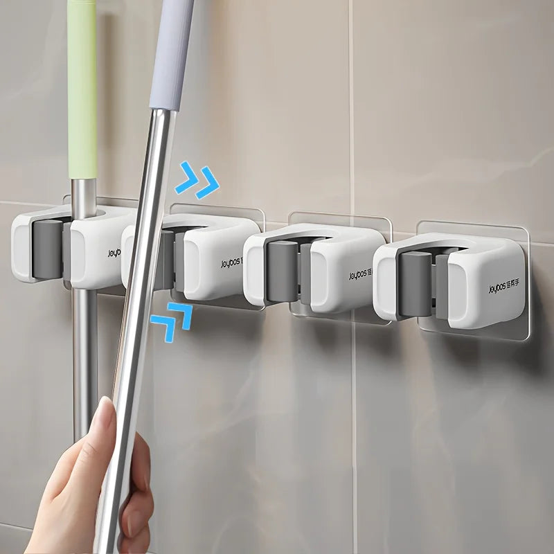 Soporte Adhesivo para Escobas y Fregonas – Pack de 4 Organizadores de Pared sin Taladro