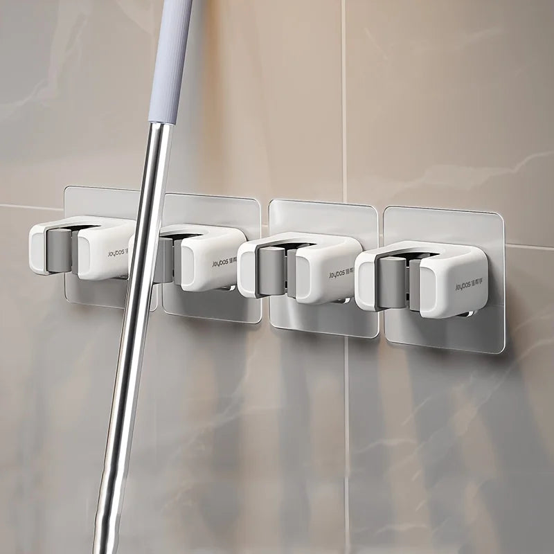 Soporte Adhesivo para Escobas y Fregonas – Pack de 4 Organizadores de Pared sin Taladro