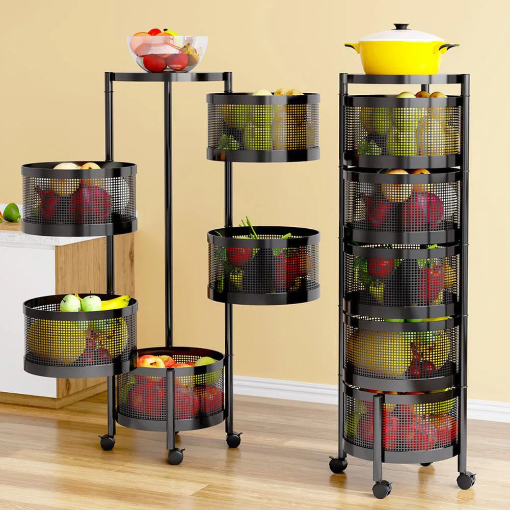 3/4/5-Tier Rotating Storage Shelves Rack Fruit and Vegetable Storage Baskets Removable Basket Shelf Organizer For Kitchen
