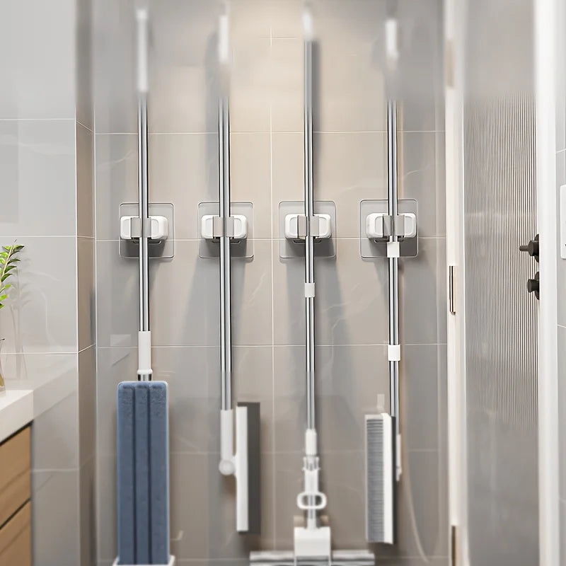 Soporte Adhesivo para Escobas y Fregonas – Pack de 4 Organizadores de Pared sin Taladro