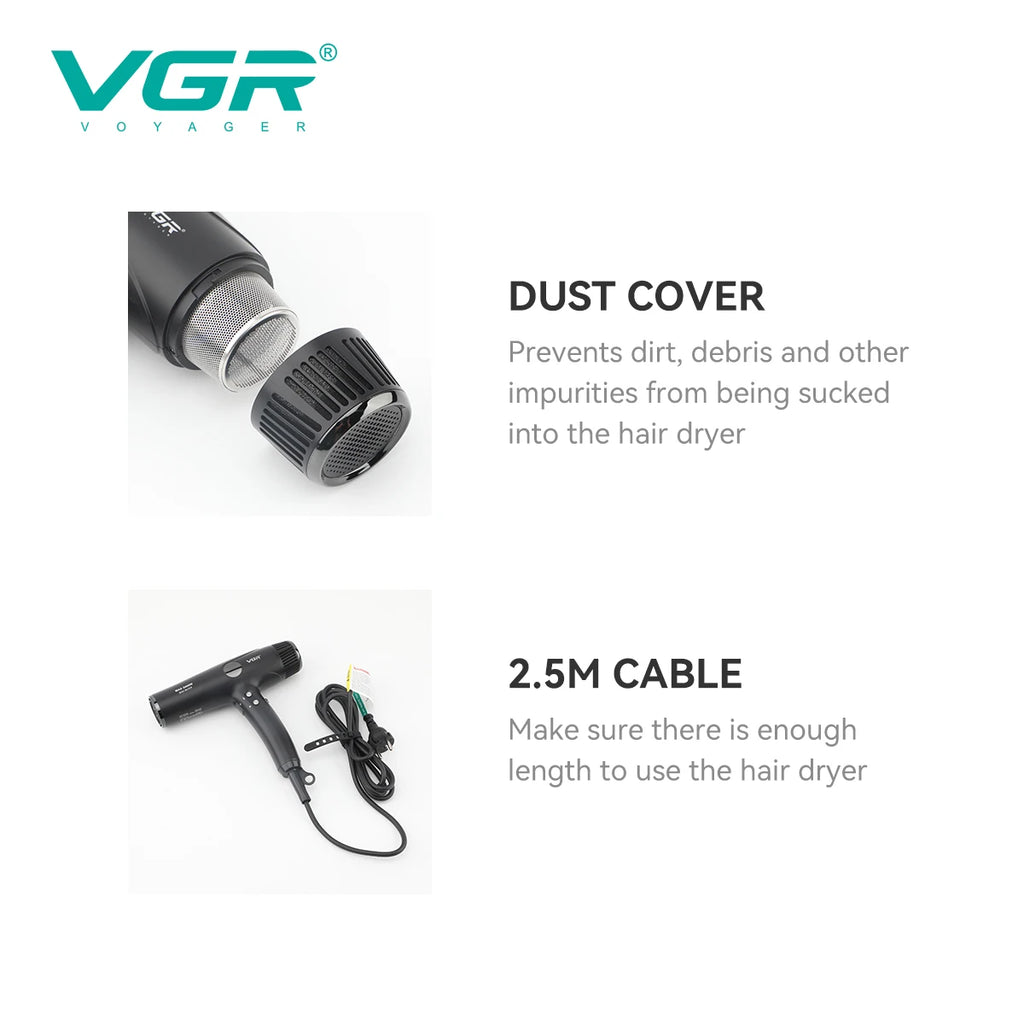 Secador de Pelo Profesional VGR™ V-469 – Motor Sin Escobillas, Potencia y Precisión