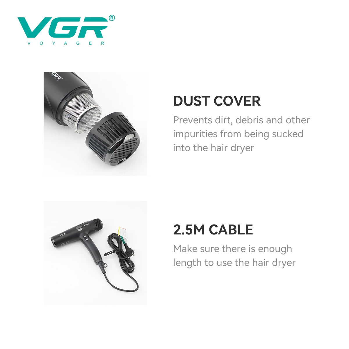 Secador de Pelo Profesional VGR™ V-469 – Motor Sin Escobillas, Potencia y Precisión