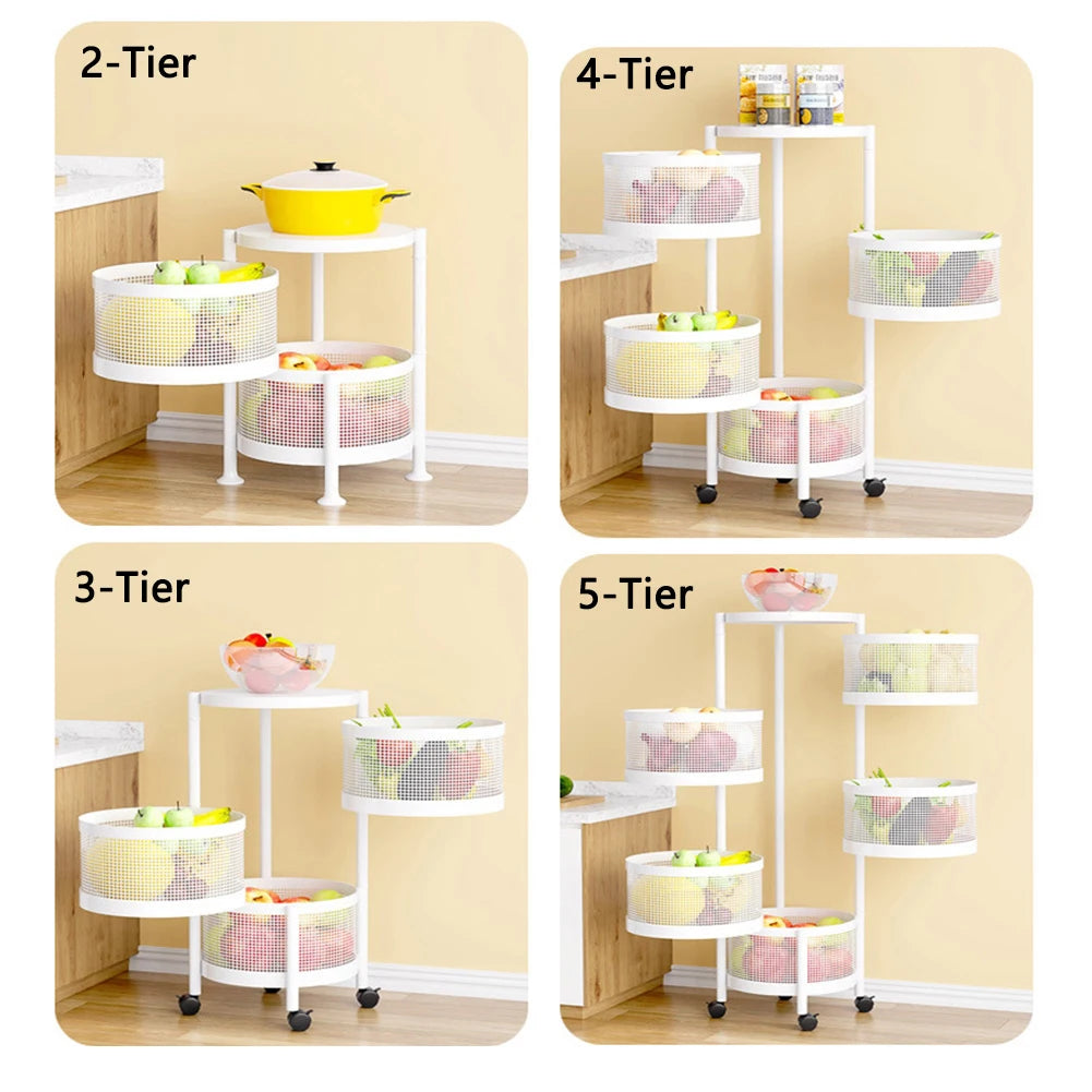 3/4/5-Tier Rotating Storage Shelves Rack Fruit and Vegetable Storage Baskets Removable Basket Shelf Organizer For Kitchen