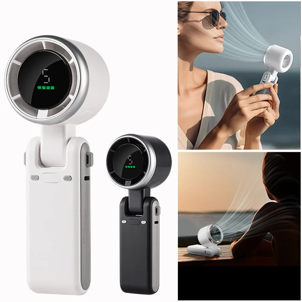 2025 Bladeless Turbo Fan: 5-Speed Cooling, Large Battery USB Rechargeable & Foldable for Travel/Outdoor/Office