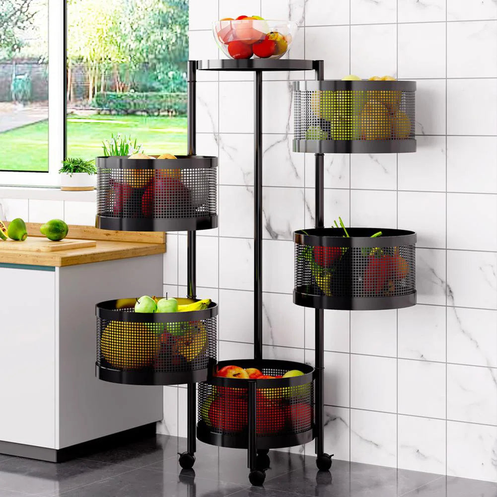 3/4/5-Tier Rotating Storage Shelves Rack Fruit and Vegetable Storage Baskets Removable Basket Shelf Organizer For Kitchen