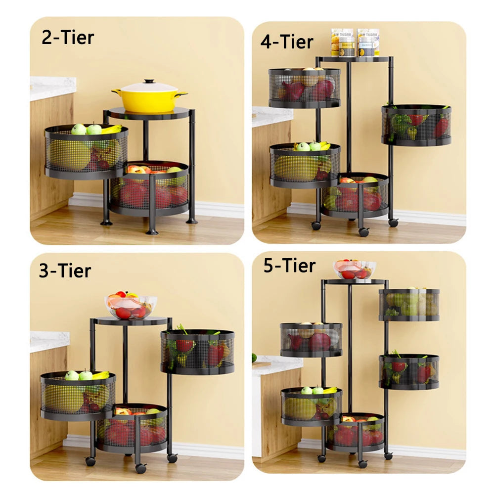 3/4/5-Tier Rotating Storage Shelves Rack Fruit and Vegetable Storage Baskets Removable Basket Shelf Organizer For Kitchen
