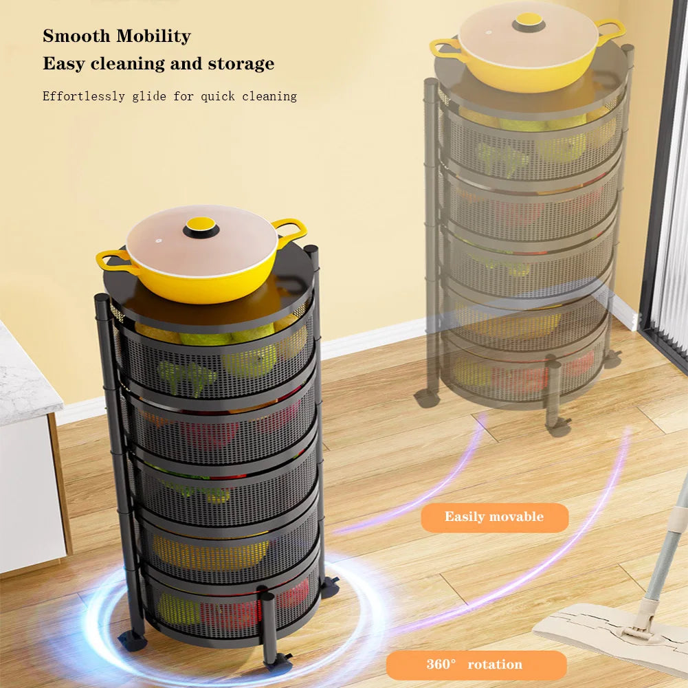 3/4/5-Tier Rotating Storage Shelves Rack Fruit and Vegetable Storage Baskets Removable Basket Shelf Organizer For Kitchen