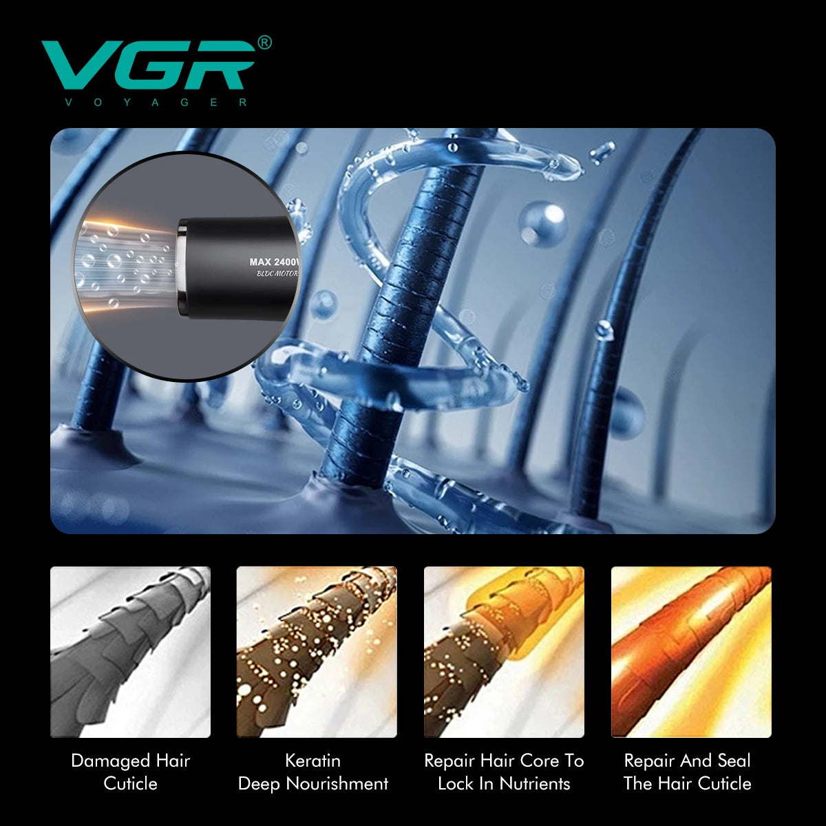 Secador de Pelo Profesional VGR™ V-469 – Motor Sin Escobillas, Potencia y Precisión
