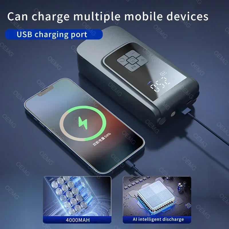 Compresor de Aire Portátil Inalámbrico CENRR™ – Inflador Digital para Coches, Bicicletas y Pelotas