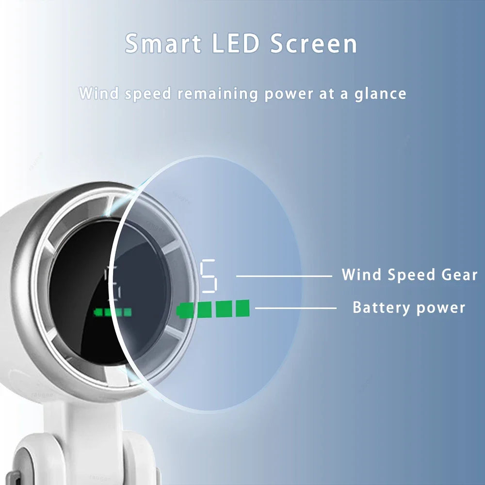 2025 Bladeless Turbo Fan: 5-Speed Cooling, Large Battery USB Rechargeable & Foldable for Travel/Outdoor/Office