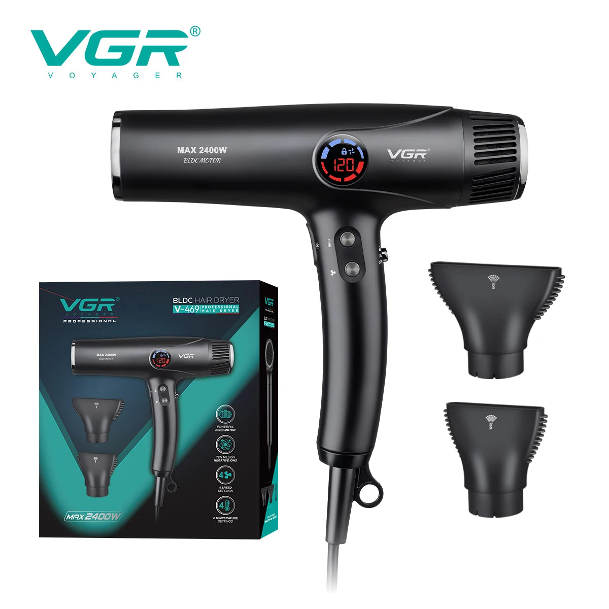 Secador de Pelo Profesional VGR™ V-469 – Motor Sin Escobillas, Potencia y Precisión