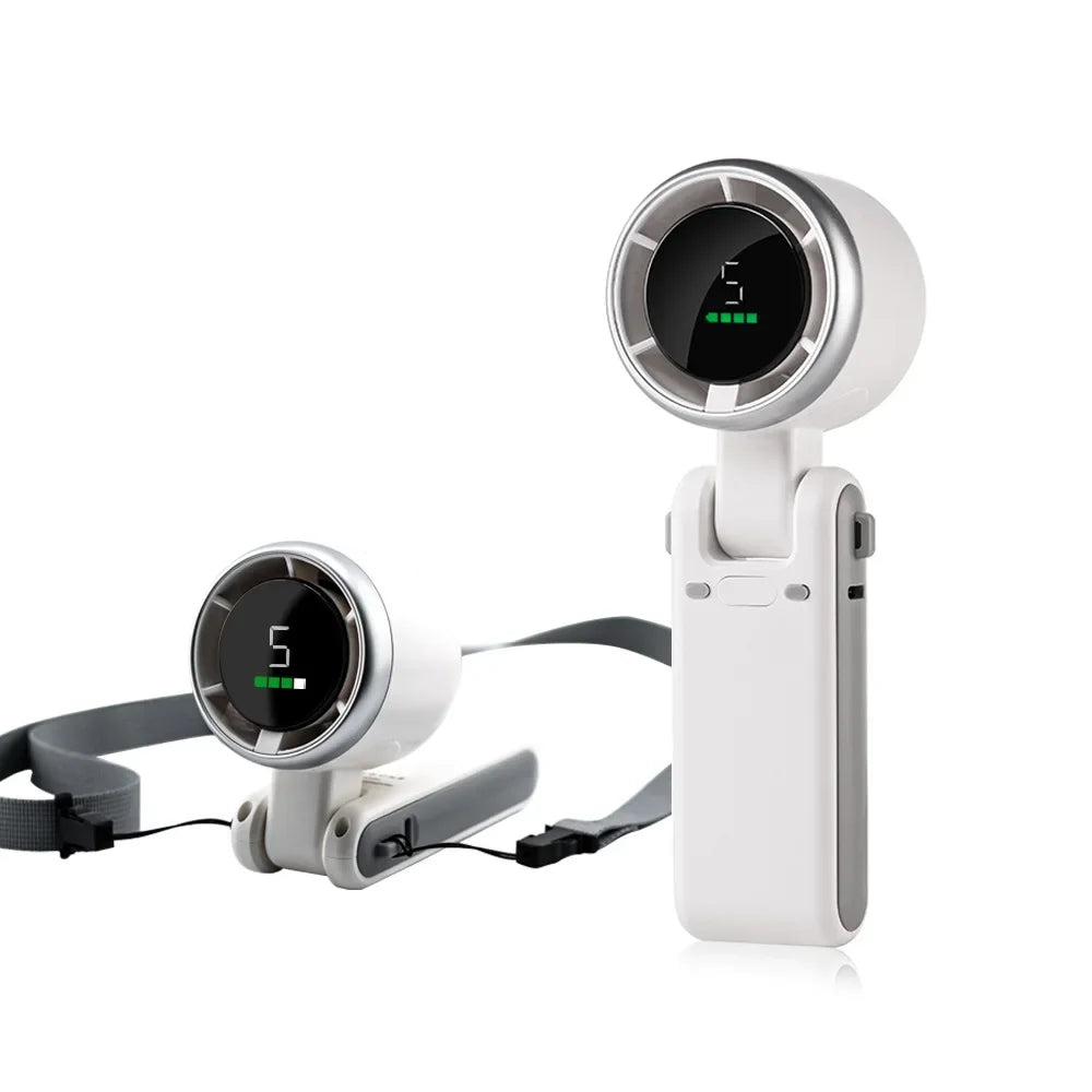 2025 Bladeless Turbo Fan: 5-Speed Cooling, Large Battery USB Rechargeable & Foldable for Travel/Outdoor/Office