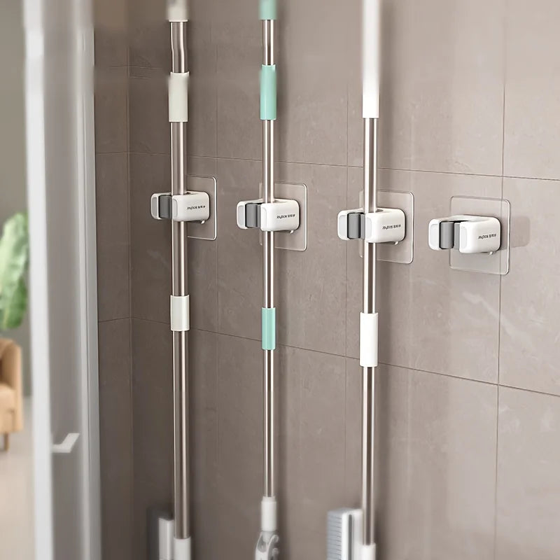 Soporte Adhesivo para Escobas y Fregonas – Pack de 4 Organizadores de Pared sin Taladro