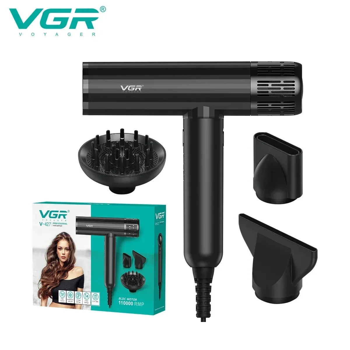 Secador de Pelo Profesional VGR™ V-469 – Motor Sin Escobillas, Potencia y Precisión