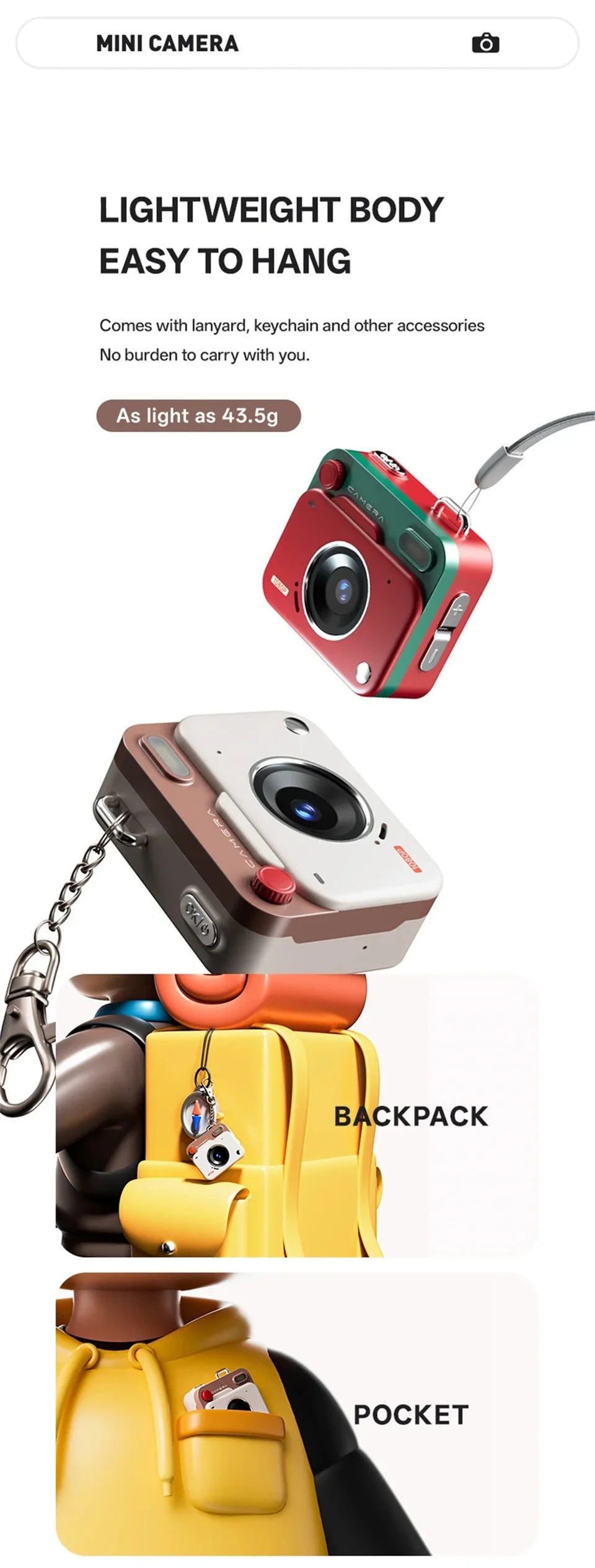 2026 New Thumb Pocket CCD Digital Camera HD Retro Mini Camera Portable Keychain Camera Outdoor Travel Photo Recorder Gift