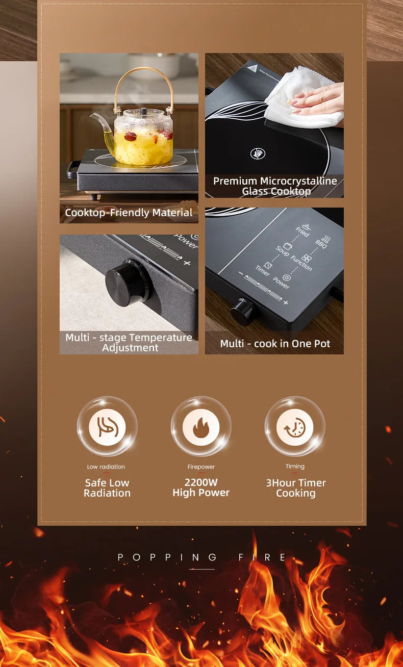 Cocina Eléctrica de Cerámica KBXSTART™ 2200W – Placa Caliente Multifuncional