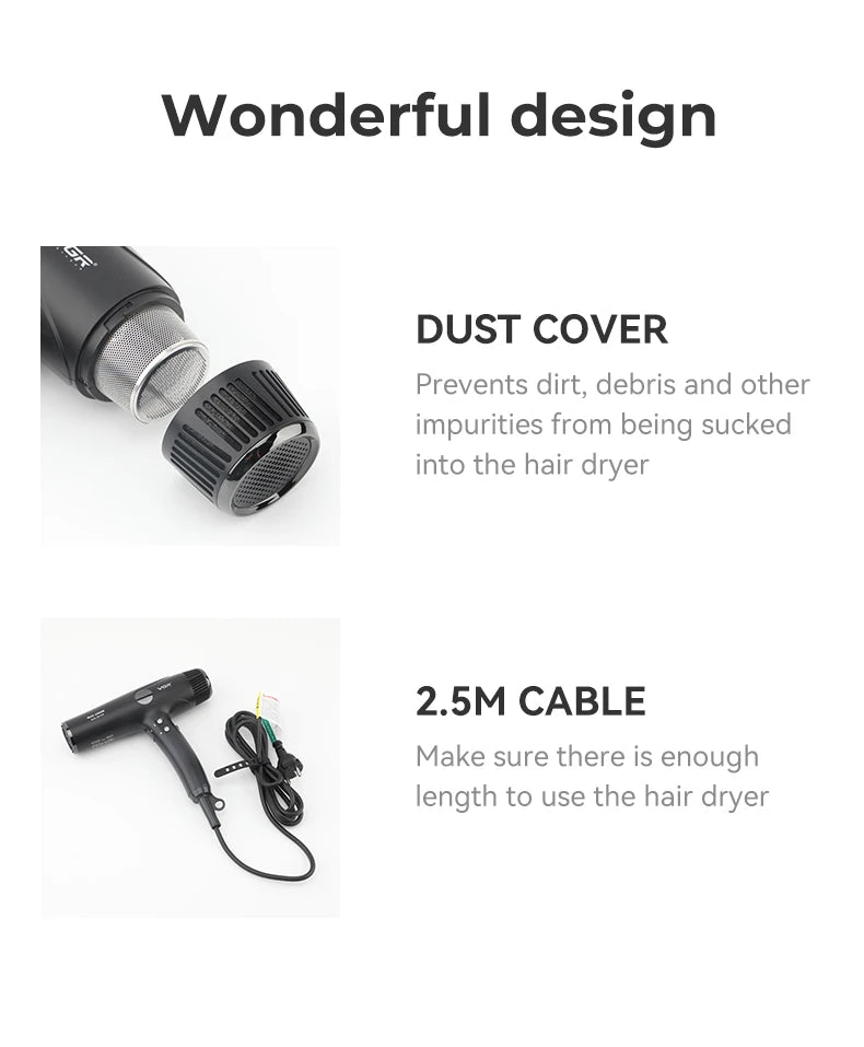 Secador de Pelo Profesional VGR™ V-469 – Motor Sin Escobillas, Potencia y Precisión