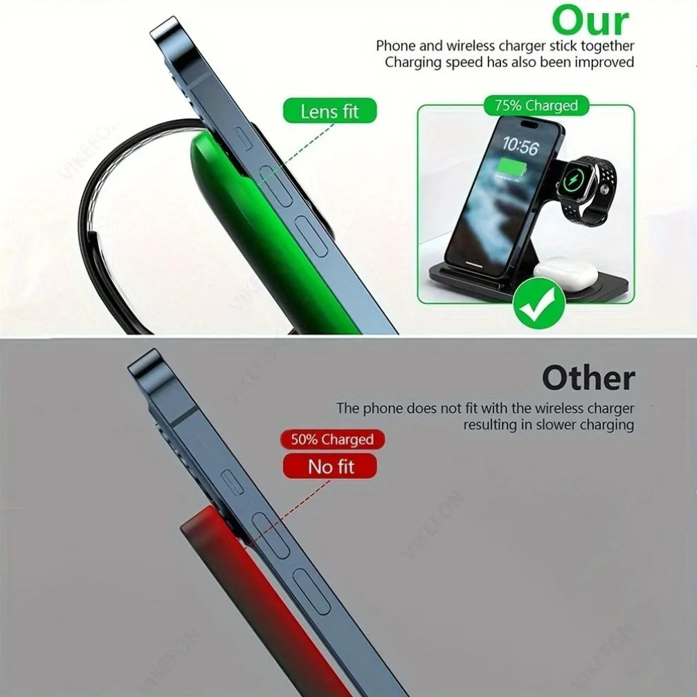 Estación de Carga Inalámbrica 3 en 1 Plegable – Carga Rápida 30W